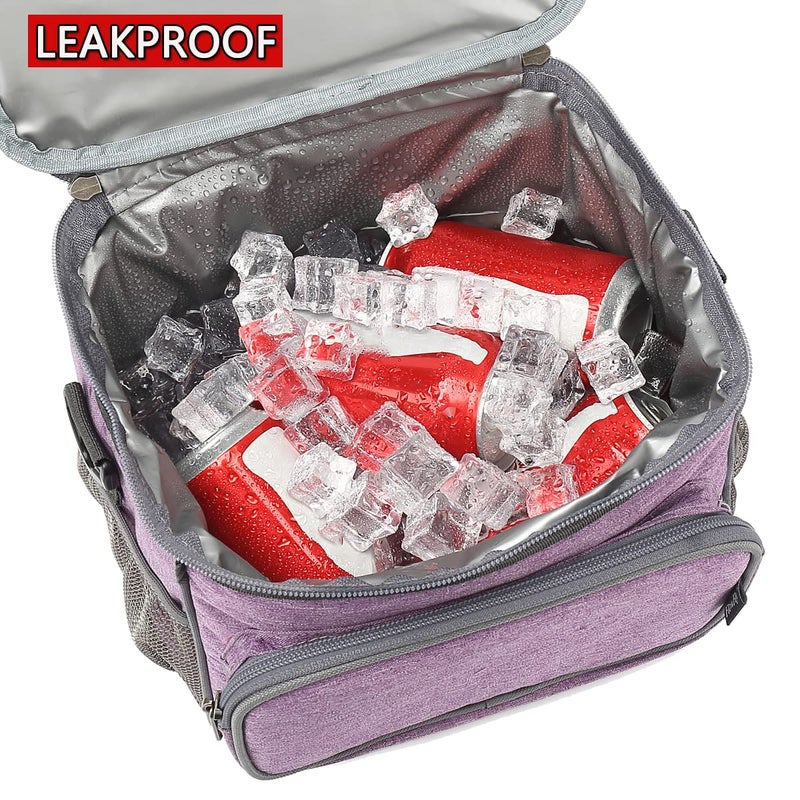 FlowFly Insulated Reusable Lunch Bag Adult Large Lunch Box for Women and Men with Adjustable Shoulder Strap,Front Zipper Pocket and Dual Large Mesh Side Pockets,Purple - Image 3